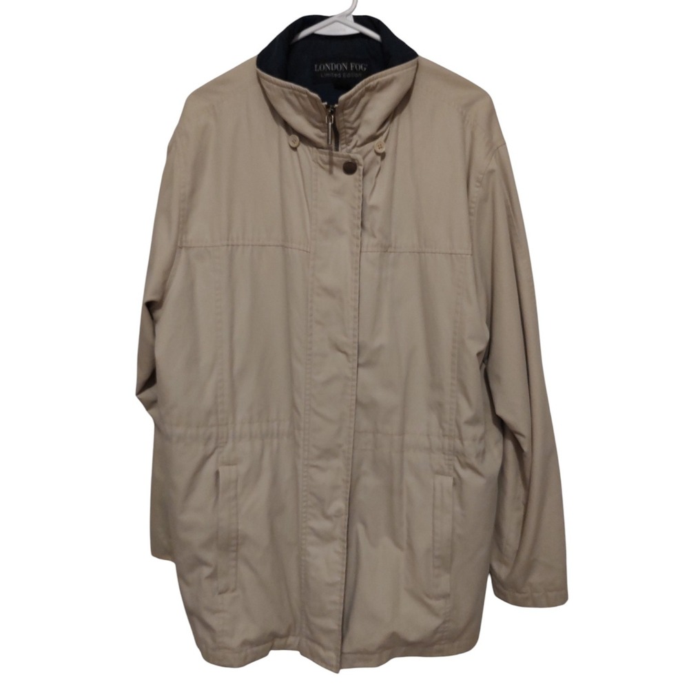 London Fog Limited Edition Mens Jacket Zip Up Size Extra Large Beige Navy SEE